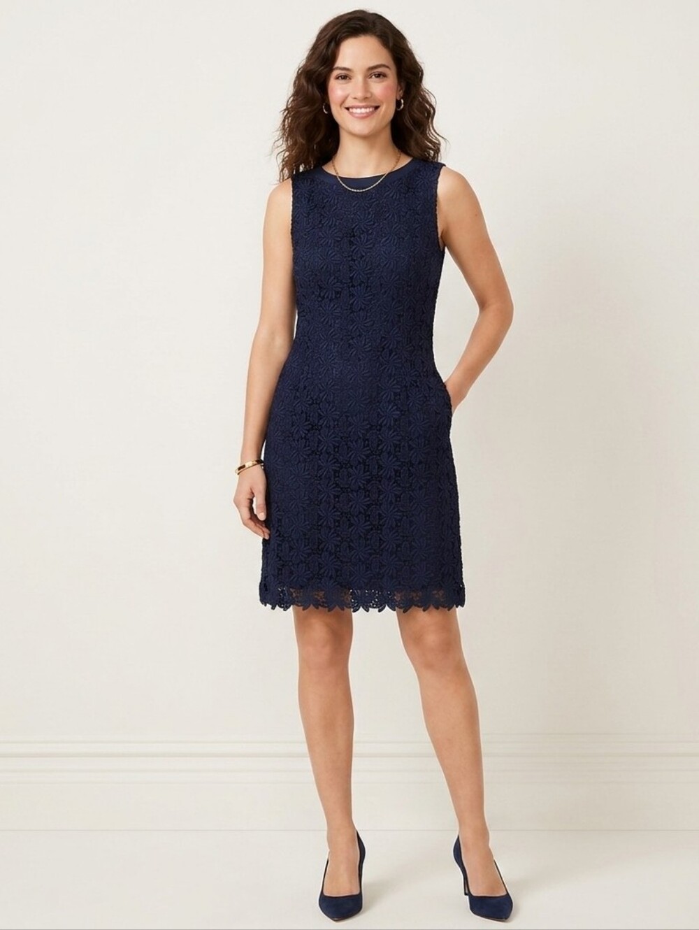 T Tahari midnight blue floral lace sheath dress 10